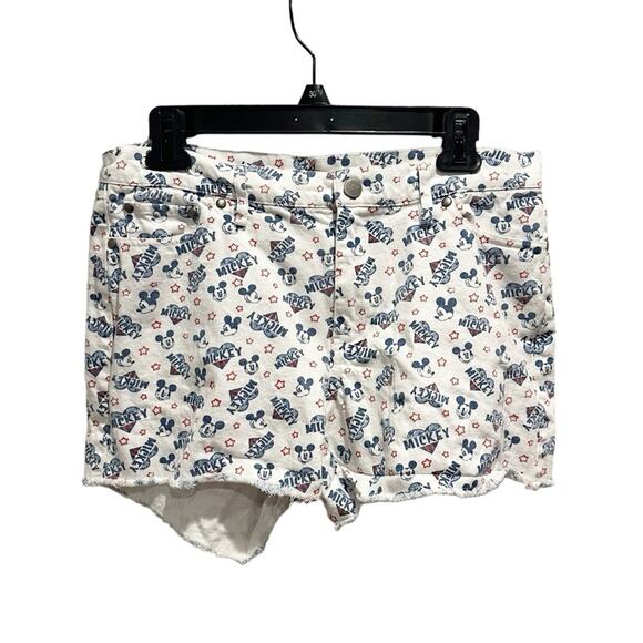 Disney Boutique Mickey Mouse Print White Denim Jean Shorts Size 10 Summer